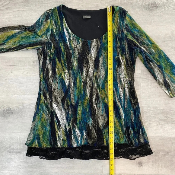 Clientele Watercolor Lace Overlay Frilly Blouse Size M - Picture 8 of 14